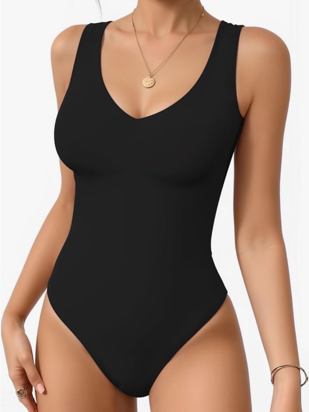 NWT MANGOPOP  Deep V Neck Tank Top Bodysuit Sexy Thong, size Small